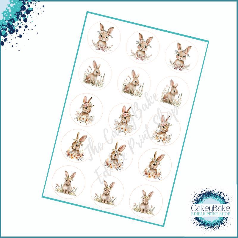 Easter Bunny Cute floral Cupcake Toppers