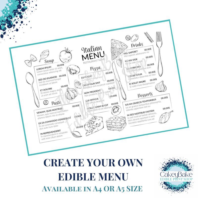 Bespoke A4 Edible Menu - Custom Order