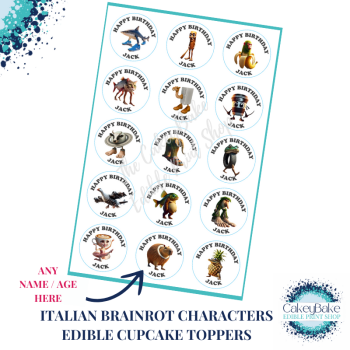 Edible Cupcake Toppers x 15 - Brainrot inspired cupcake toppers - personalised with name /age of your choice