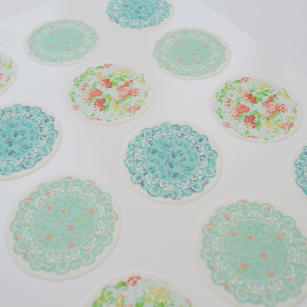 Edible Cupcake Toppers x 12 - Ditsy Roses Doily Design