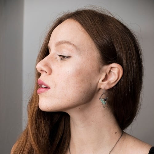 Geometric Oxidised Silver Triangle Earrings