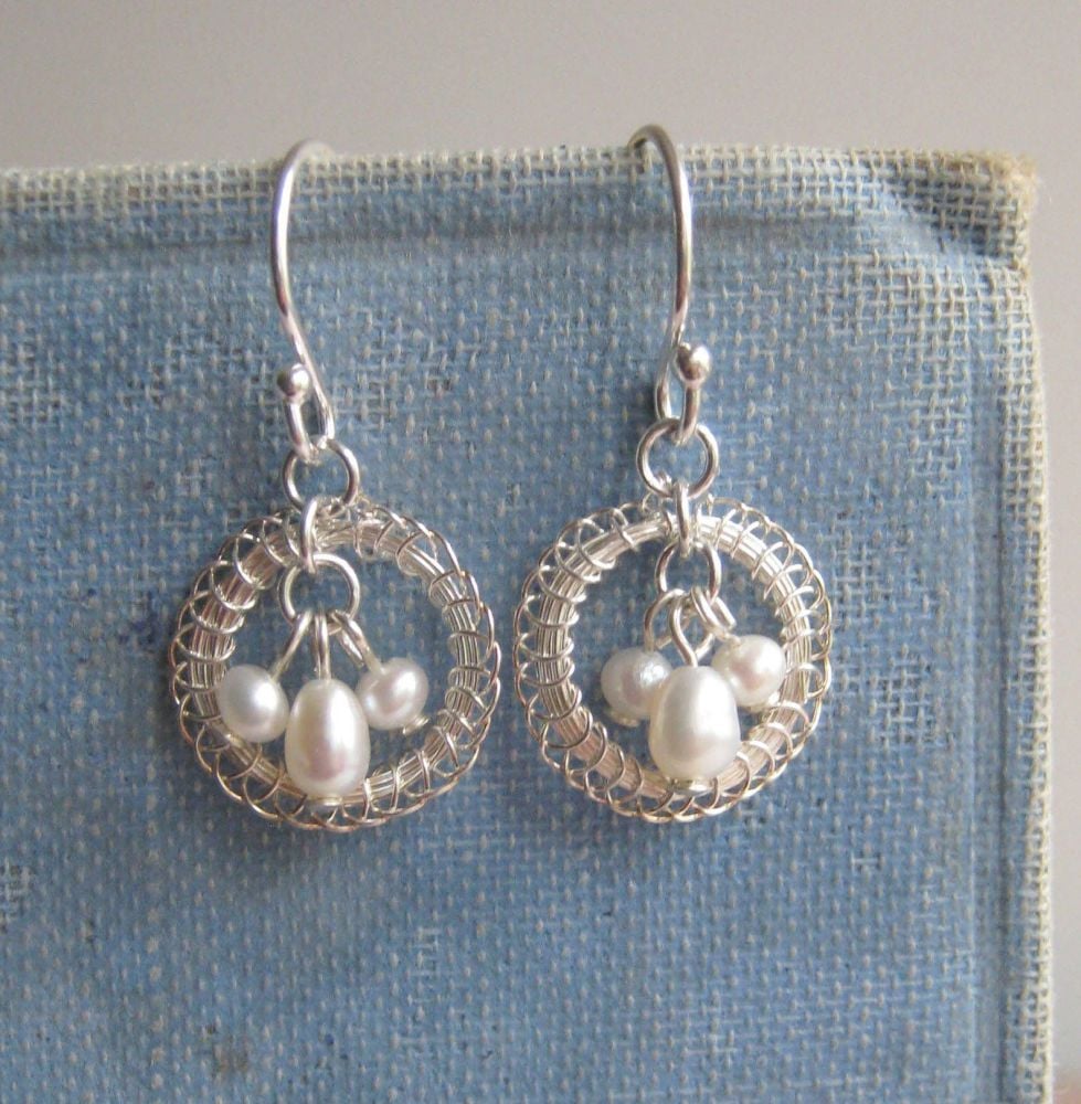 Petite Circlet Earrings in Silver with Pearls