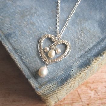 Petite Heart Pendant in Silver with Pearls