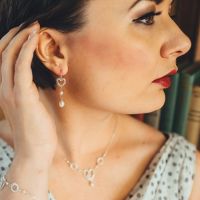 Petite Heart Long Earrings in Silver with Pearls