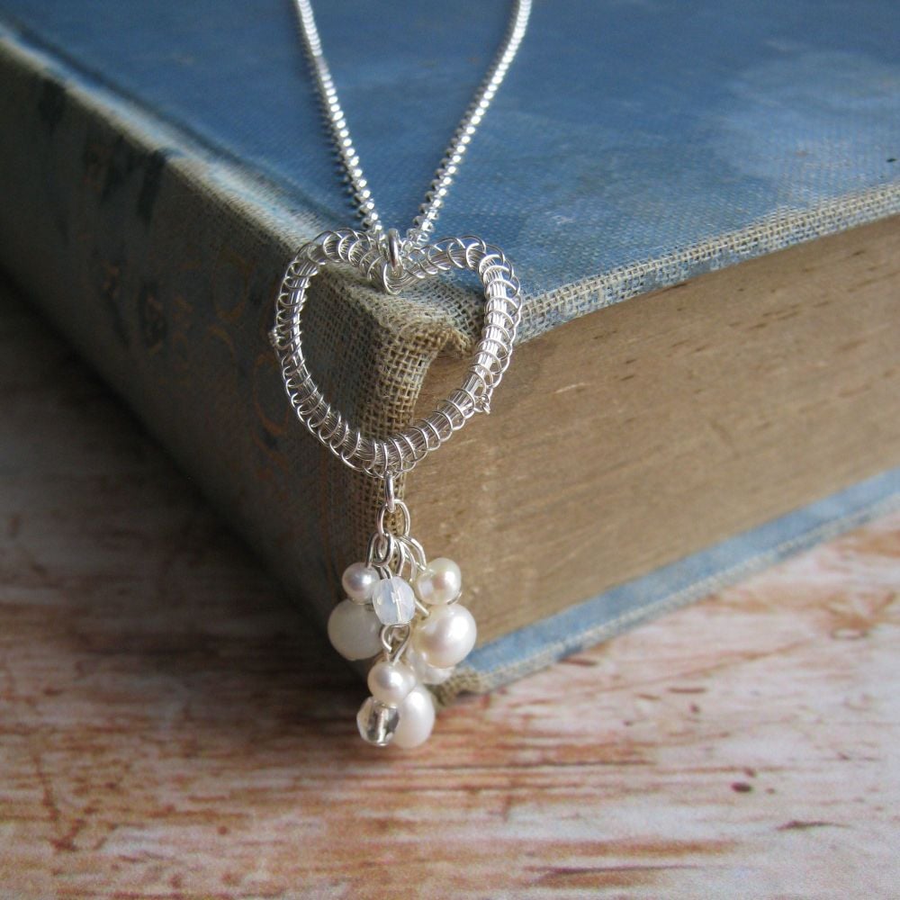 Heart Cluster Pendant in Silver with Pearls
