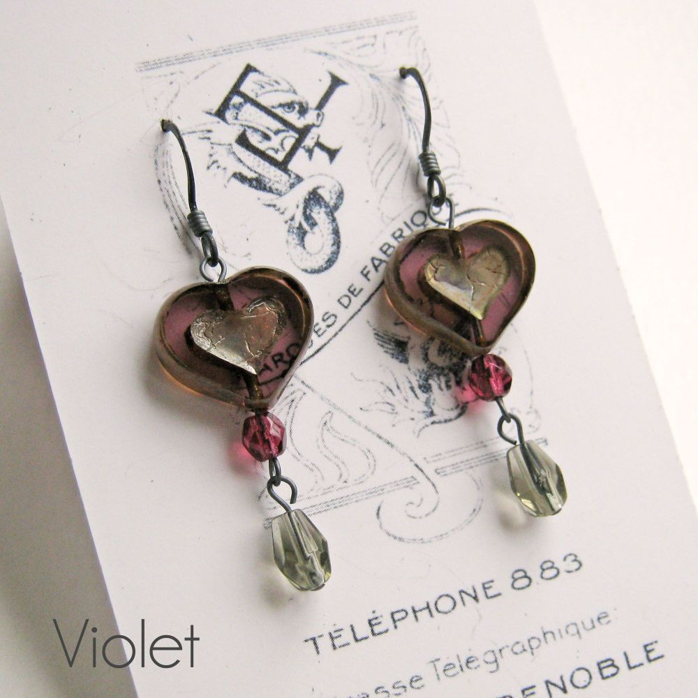 <!-- 001 -->Bohemia Glass Heart Earrings - More Colours