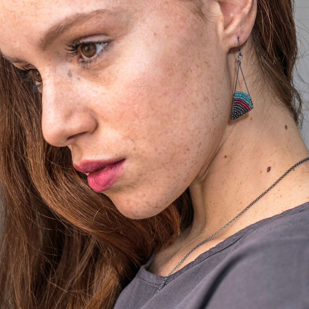 <!-- 001 -->Oxidised Silver Asymmetrical Triangle Earrings - More Colours