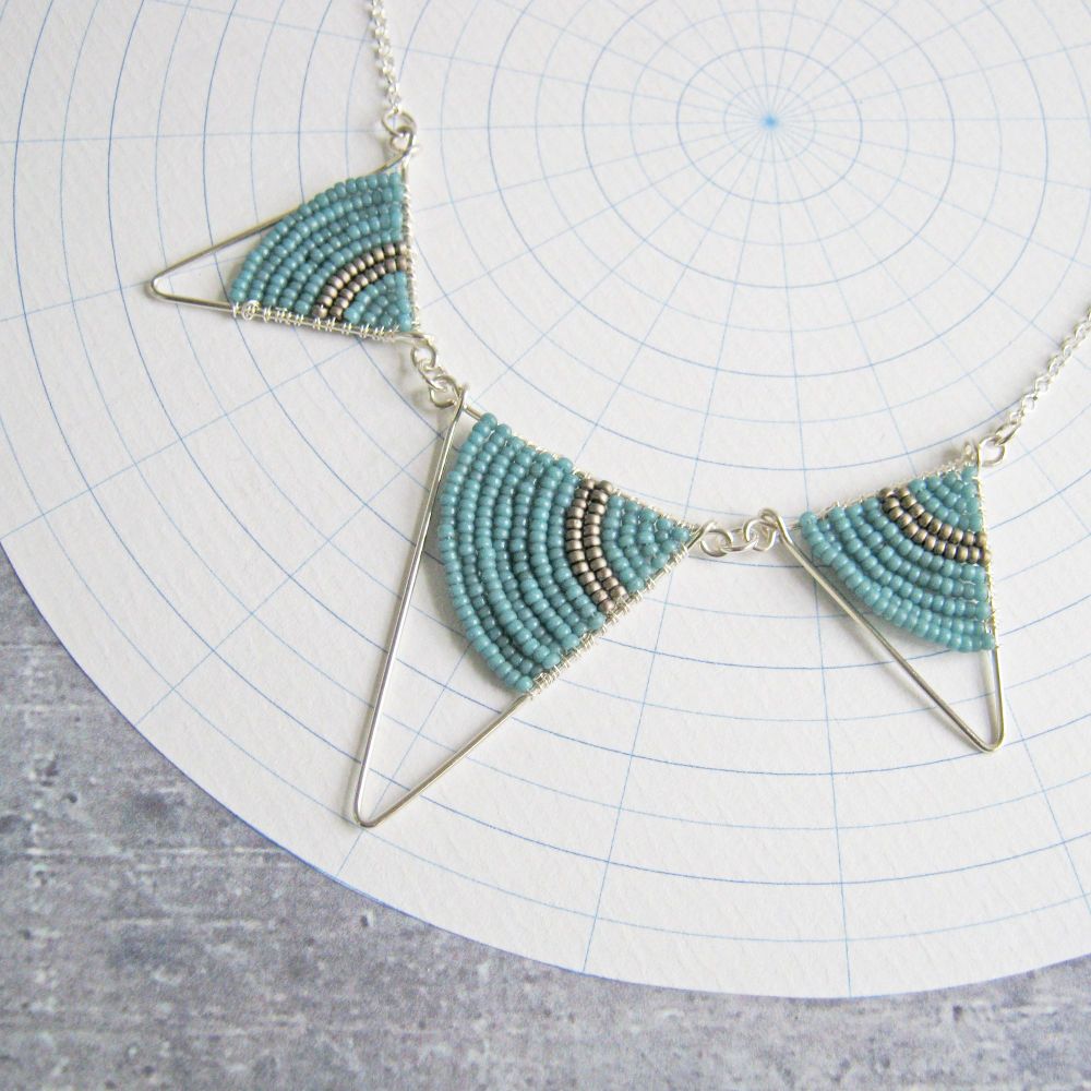 Three Triangle Statement Necklace in Silver