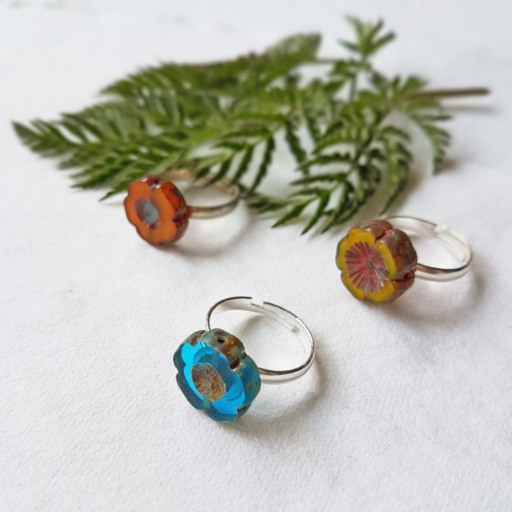 <!-- 001 -->Bohemia Glass Flower Ring - More Colours