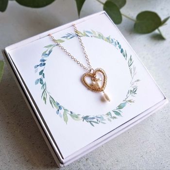 SALE Gold heart pendant with pearls