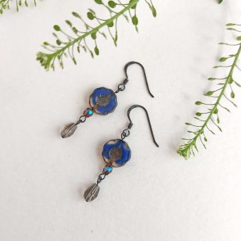 SALE Bohemia blue flower earrings