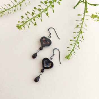 SALE Bohemia black glass heart earrings