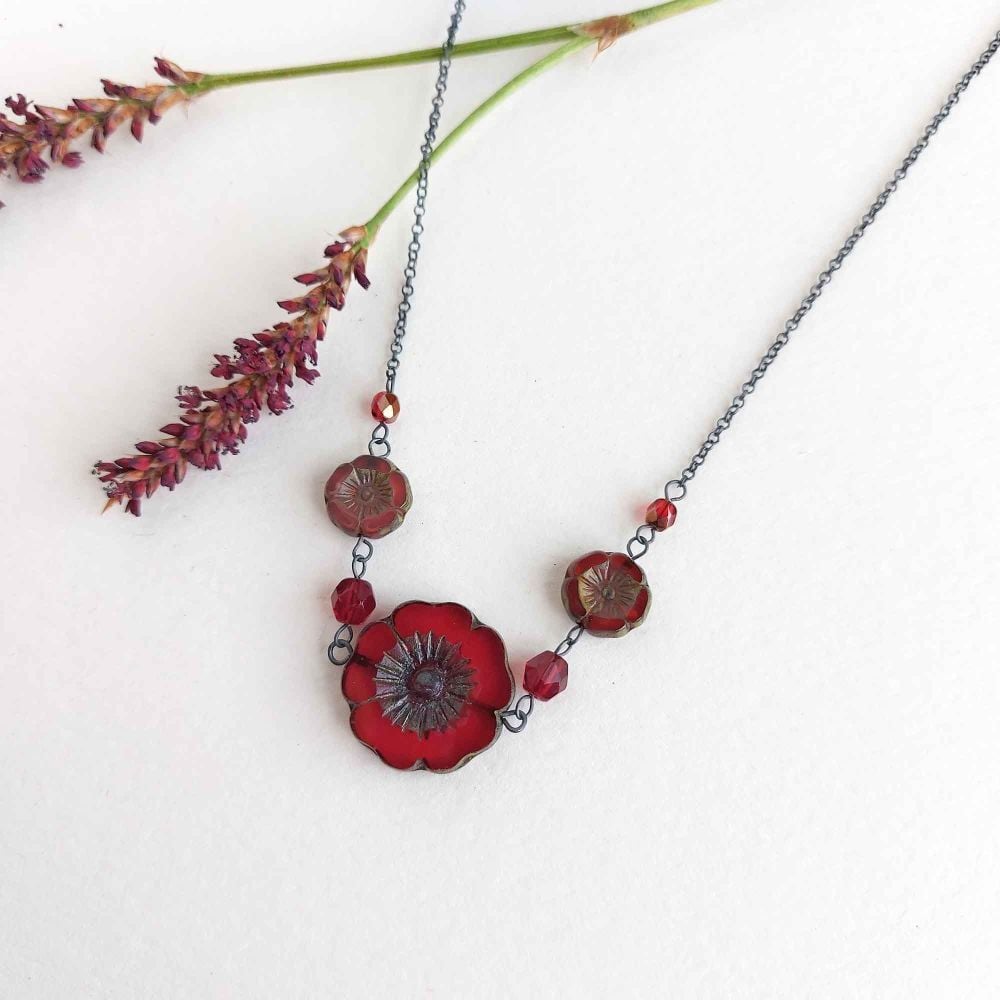 SALE Dark red flower sample necklace