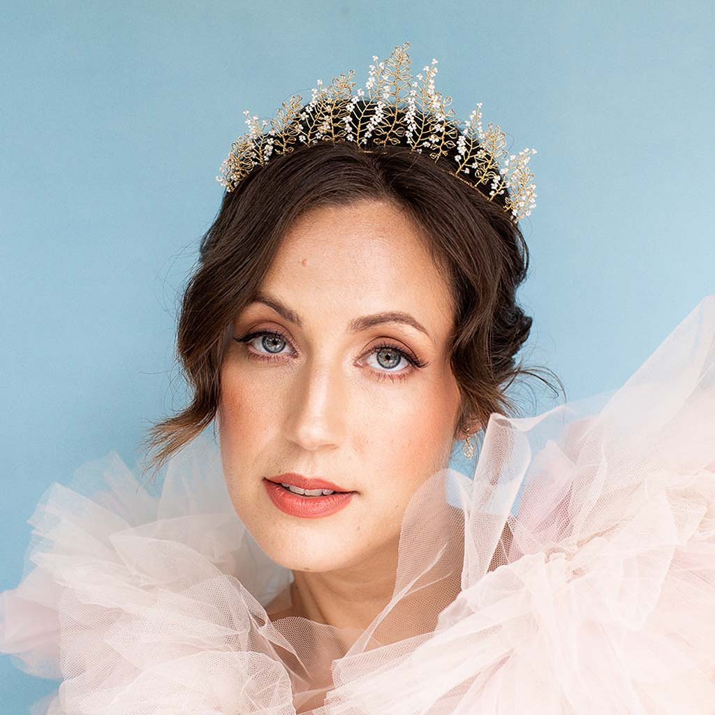 Ivory and gold bridal crown handmade by Judith Brown Bridal