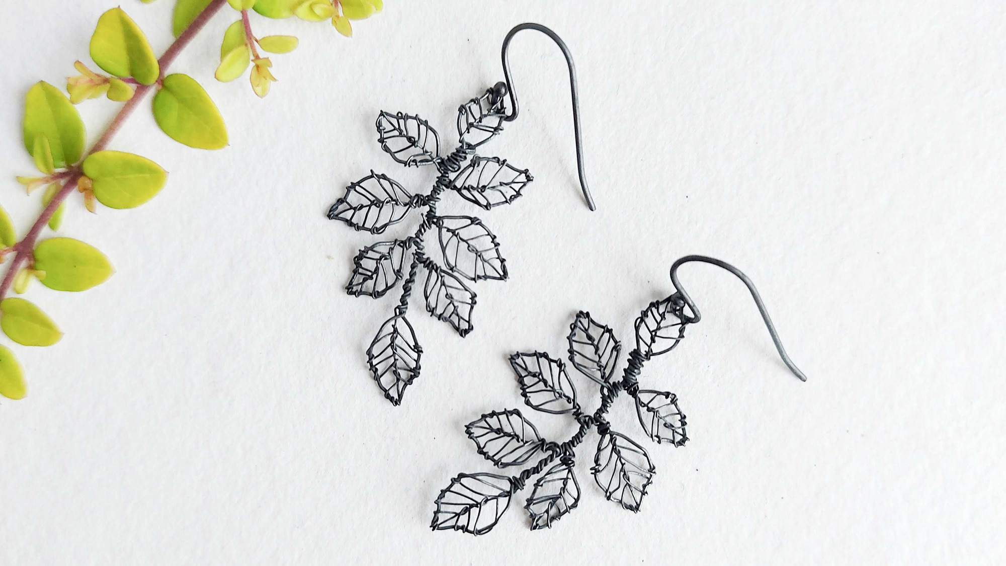 Oxidised silver leaf earrings by Judith Brown Jewellery