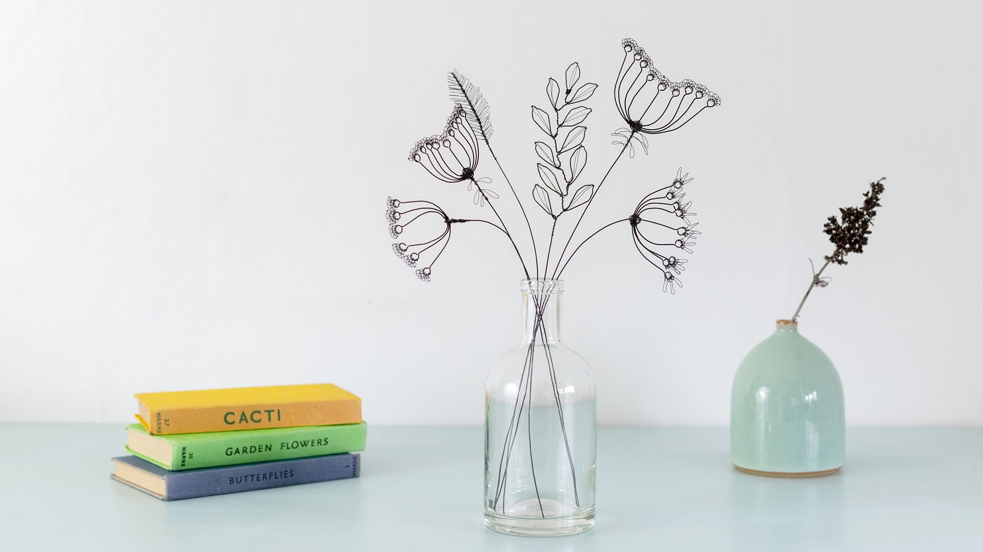 Wire flower seed heads handmade by Judith Brown Jewellery