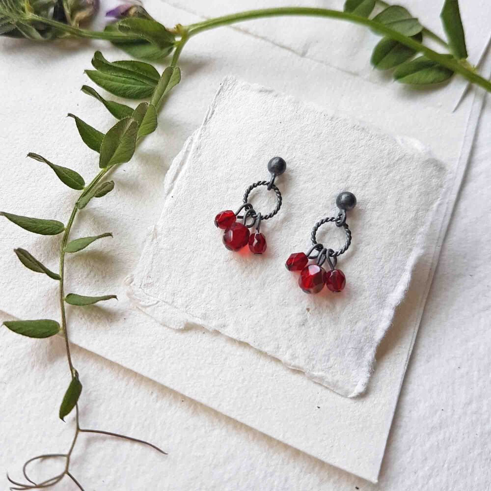 Ready to Ship - Charm studs in silver - Red