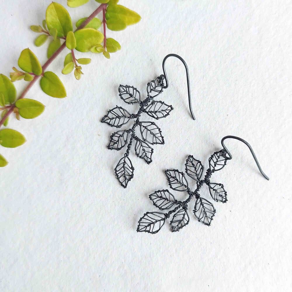 Multi foglia leaf earrings - oxidised silver