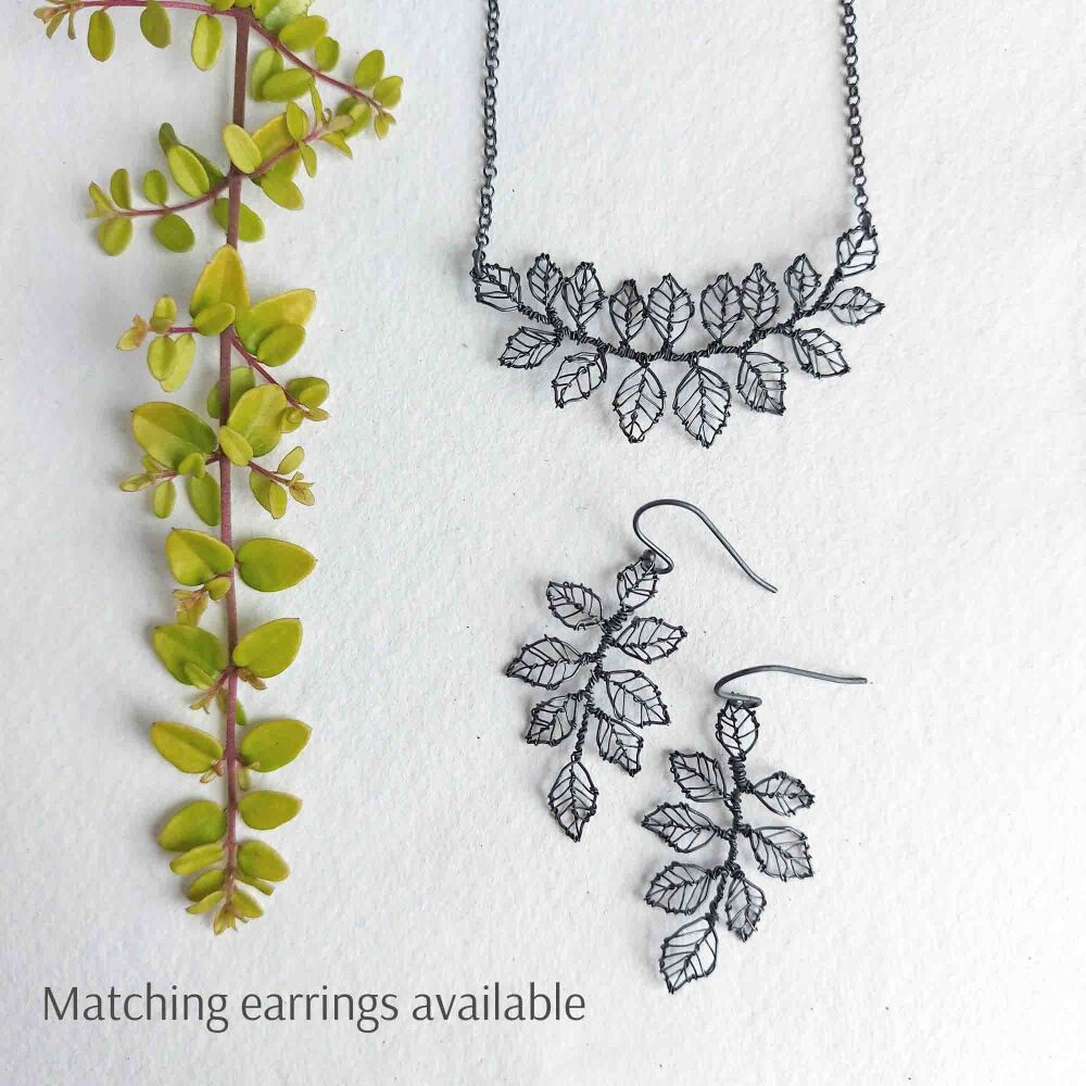 Multi foglia leaf necklace - oxidised silver