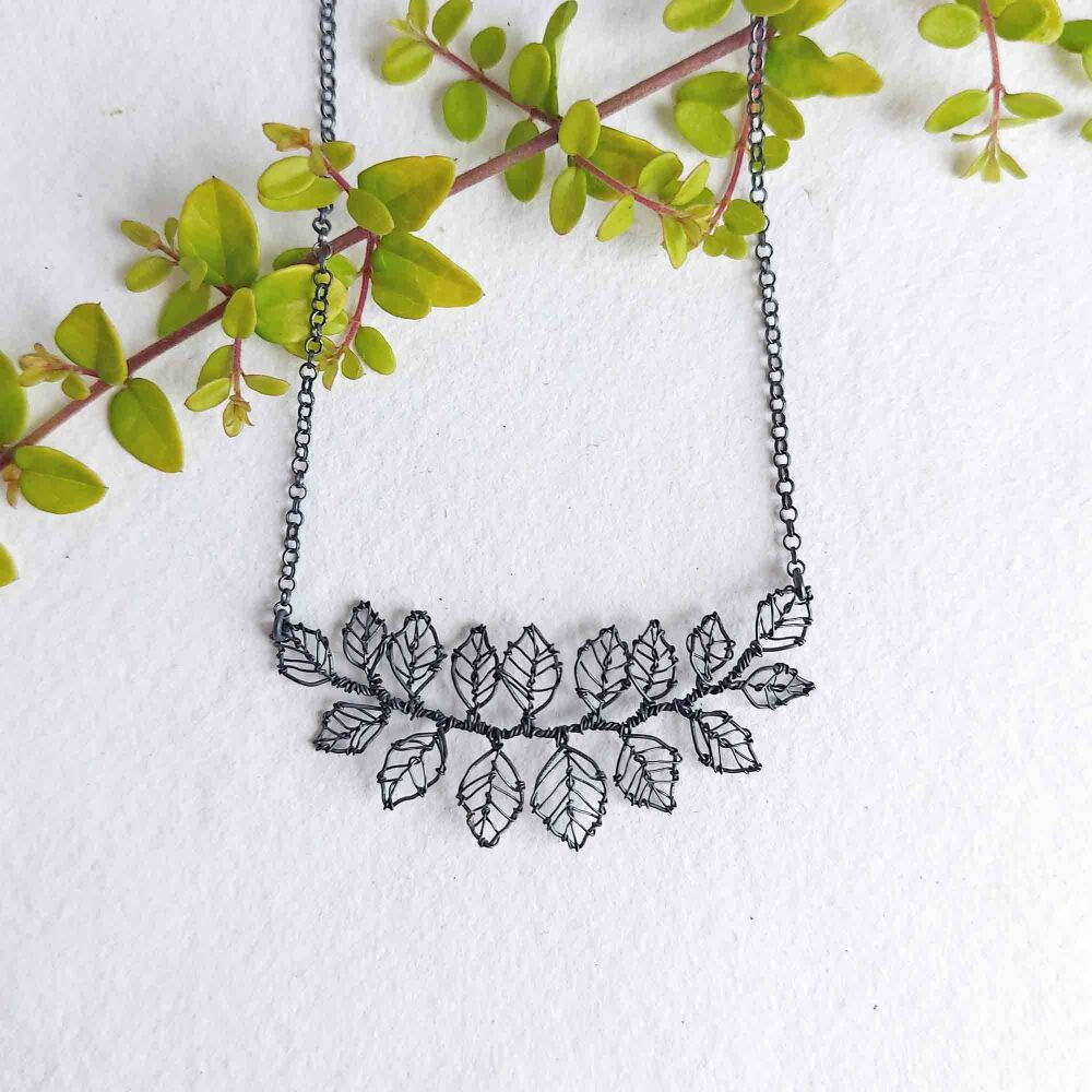 Multi foglia leaf necklace - oxidised silver