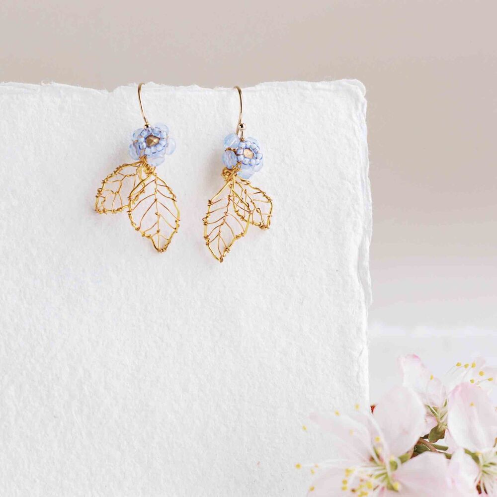 SALE - Blue leaf earrings