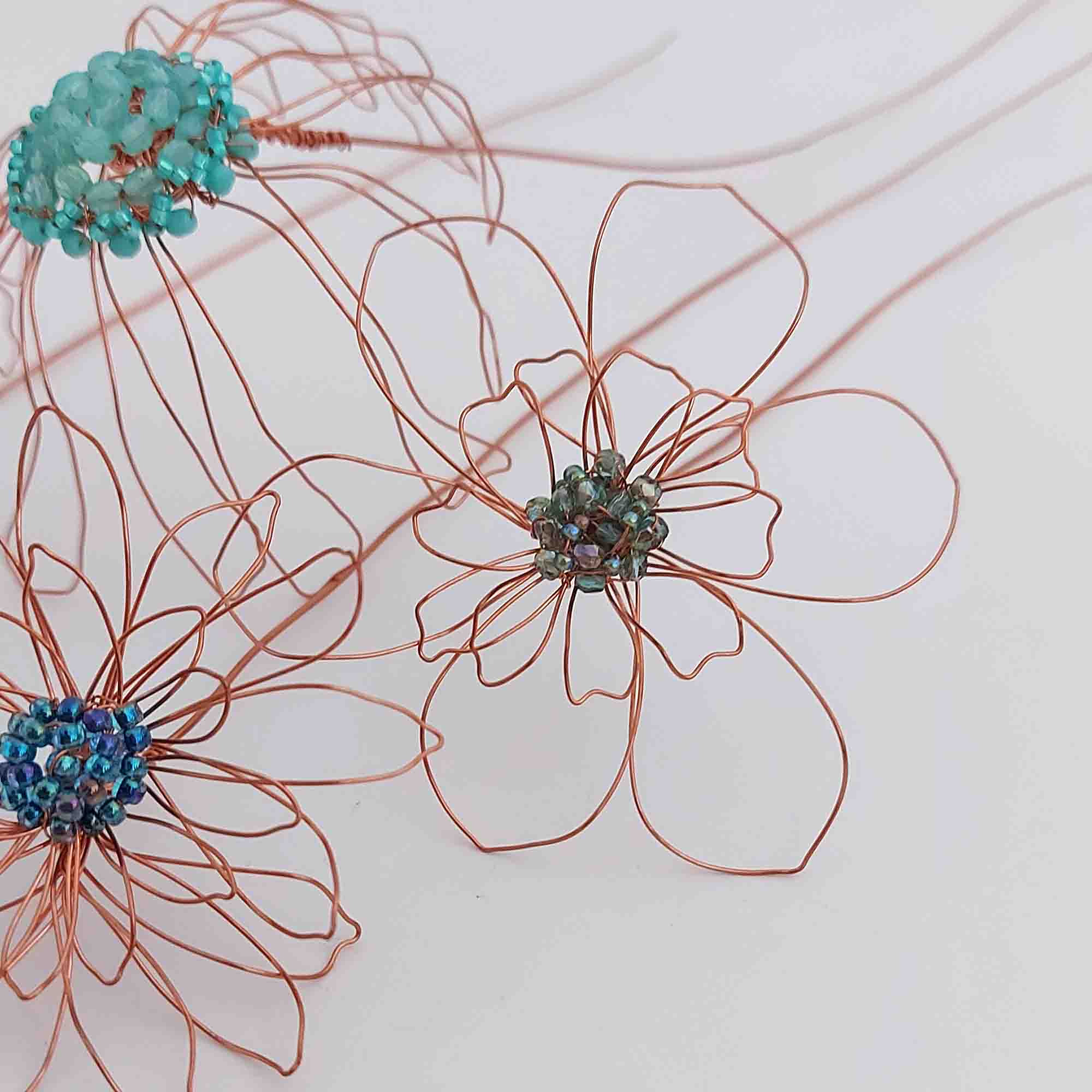 Detail of a beaded wire flower from a workshop with Judith Brown