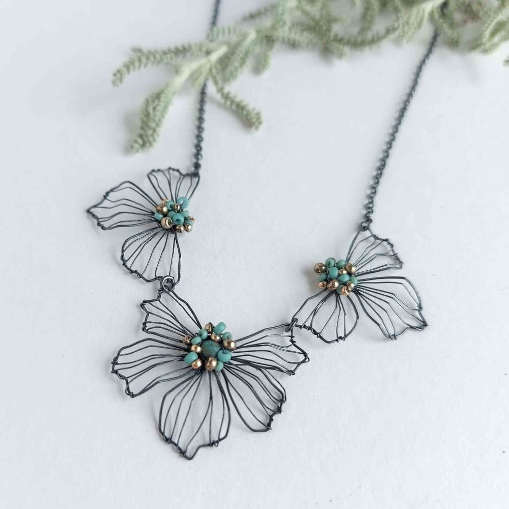 Petal Three Flower Necklace - More Colours