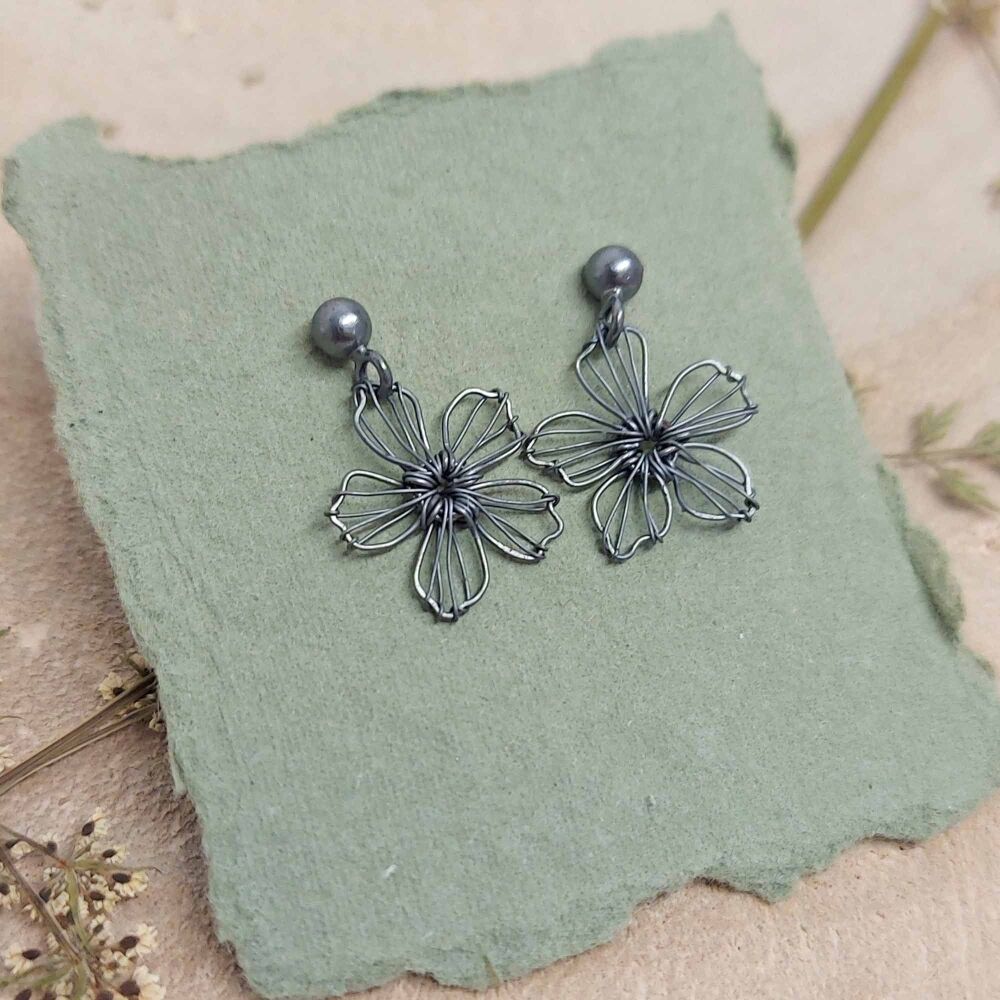 Tiny Five Petal Silver Flower Studs - More Colours