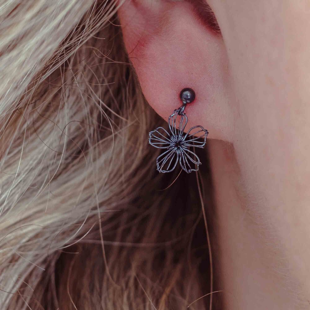 Tiny Five Petal Silver Flower Studs - More Colours