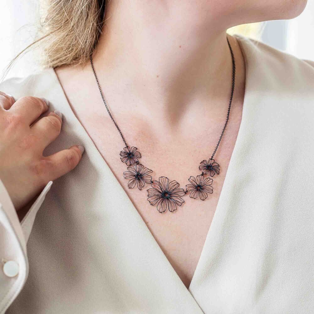 Silver Flower Statement Necklace - More Colours