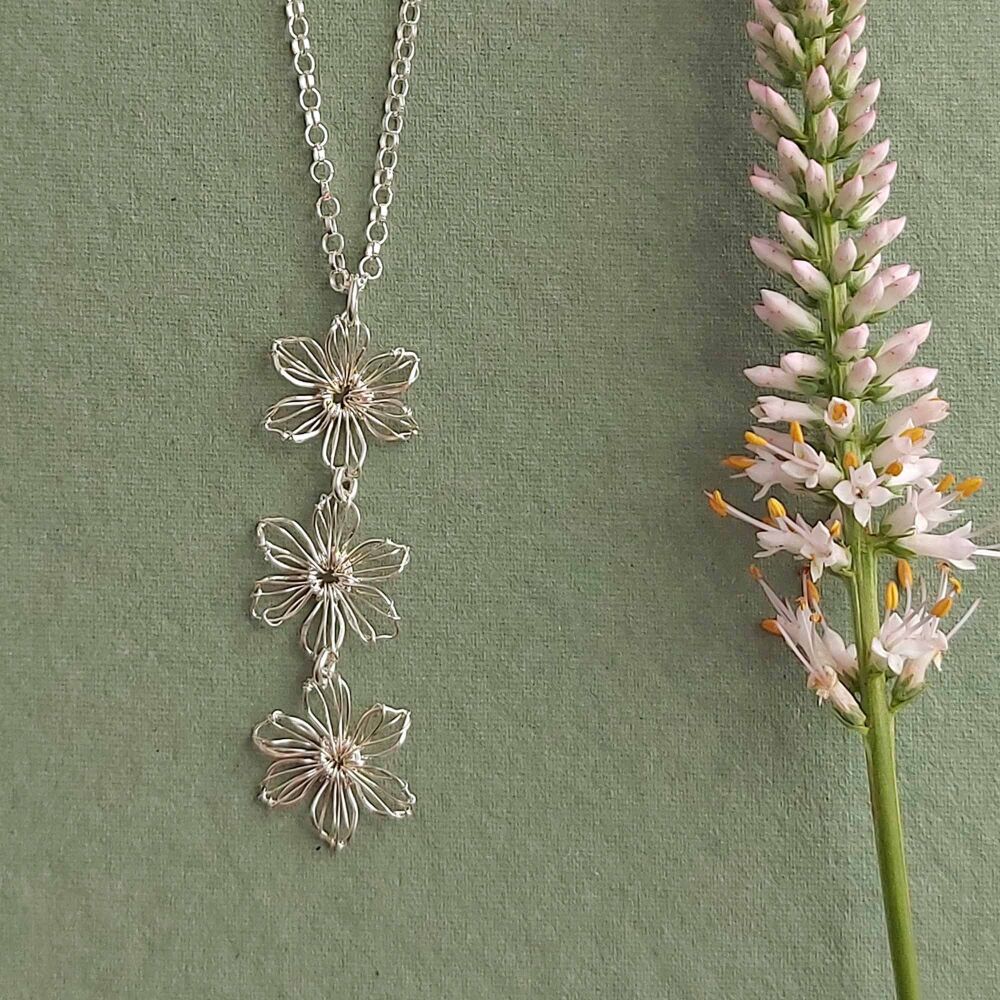 Tiny Silver Flower Triple Pendant - More Colours