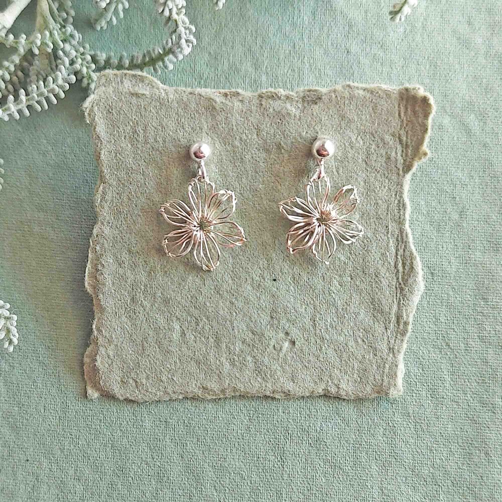 Tiny Six Petal Silver Flower Studs - More Colours