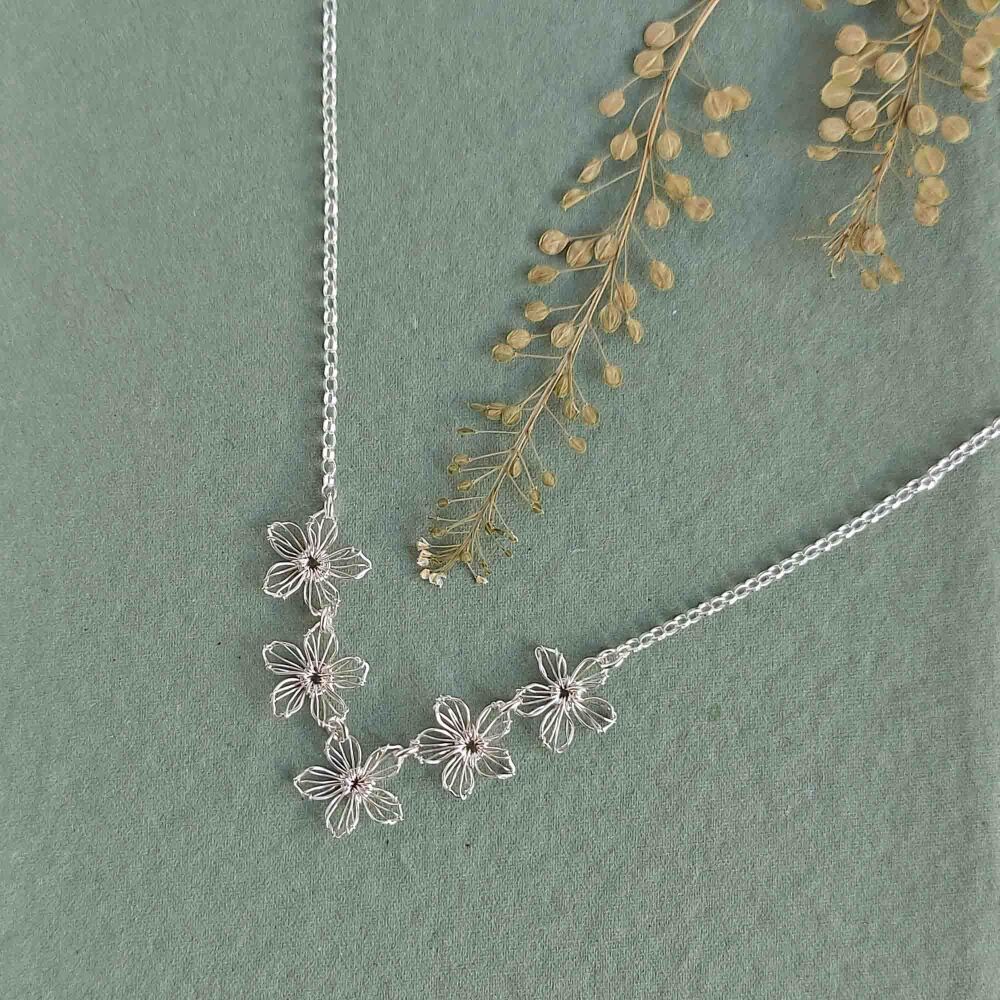 Tiny Silver Flower Necklace - More Colours