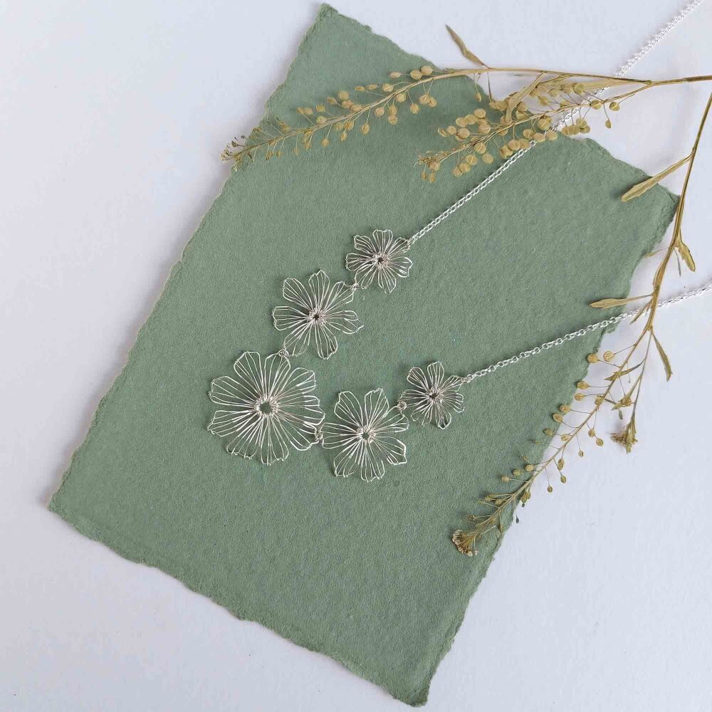 Silver Flower Statement Necklace - More Colours