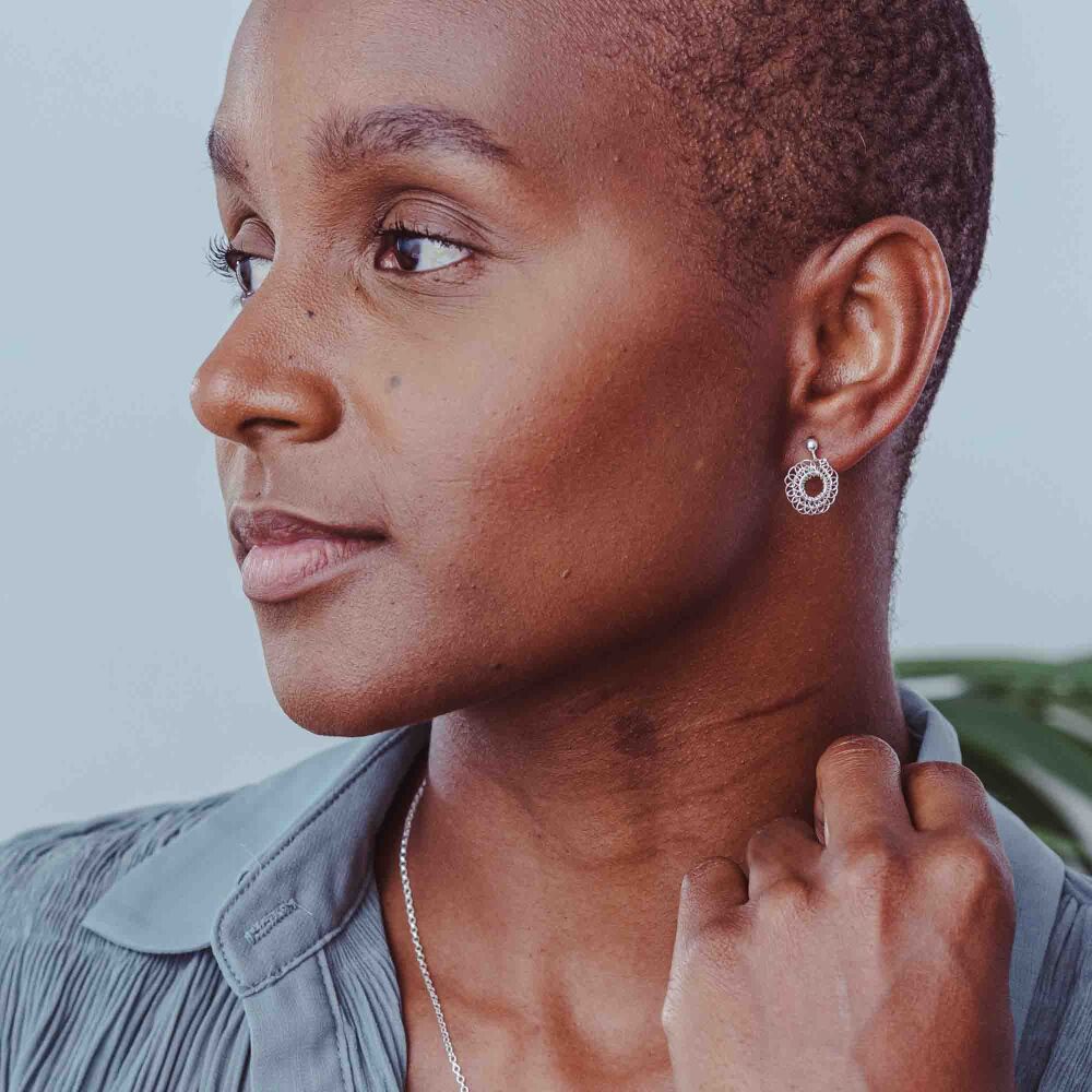 Tiny Stitched Silver Stud Earrings