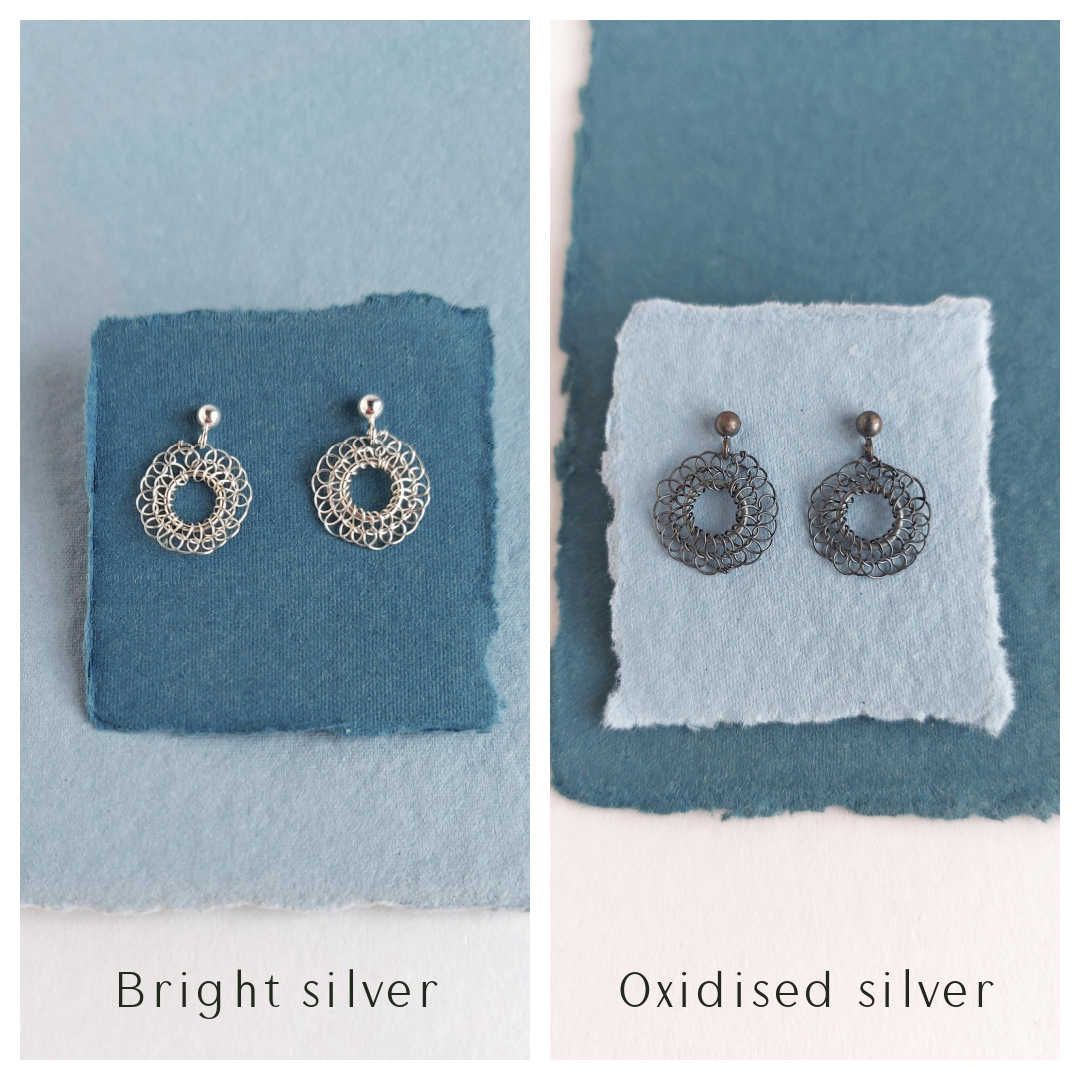 Tiny Stitched Silver Stud Earrings