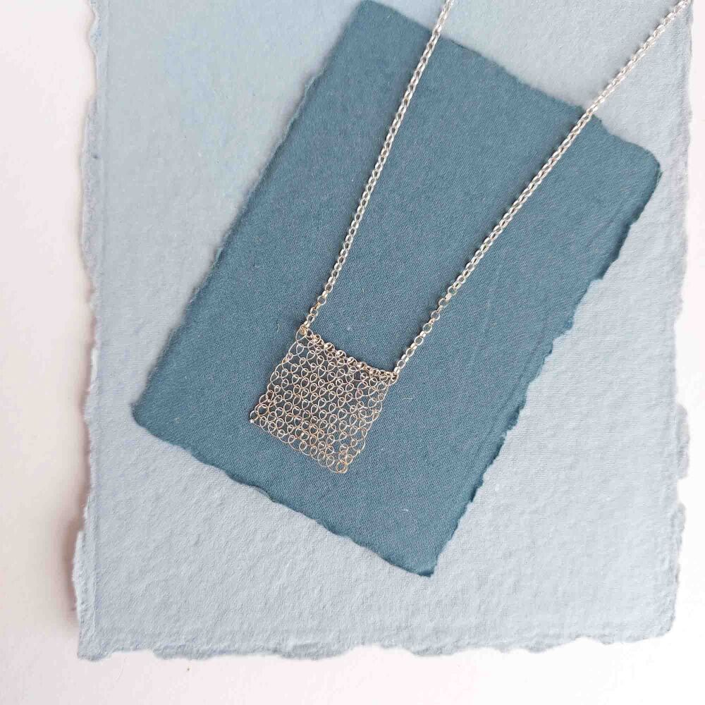 Stitched Silver Square Pendant