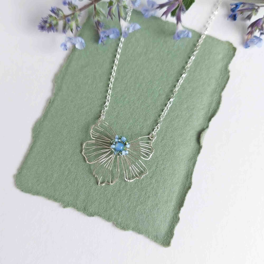 Ready to ship - Petal Flower Necklace - Blue & green beads