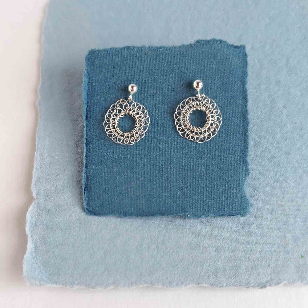 Ready to ship -Tiny Stitched Silver Stud Earrings