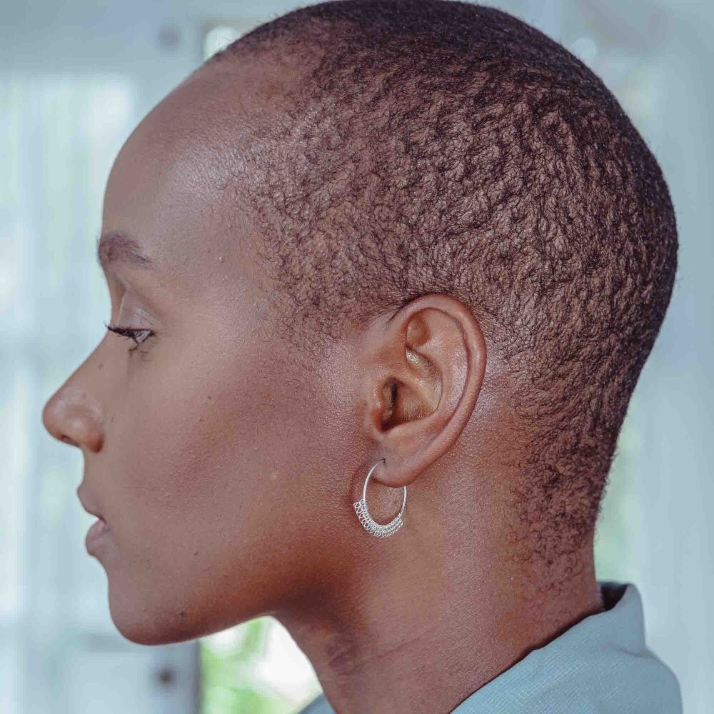 Ready to ship - Small Stitched Silver Hoop Earrings