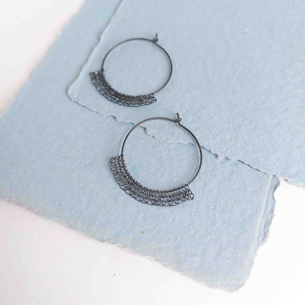 Ready to ship - Large Stitched Silver Hoop Earrings
