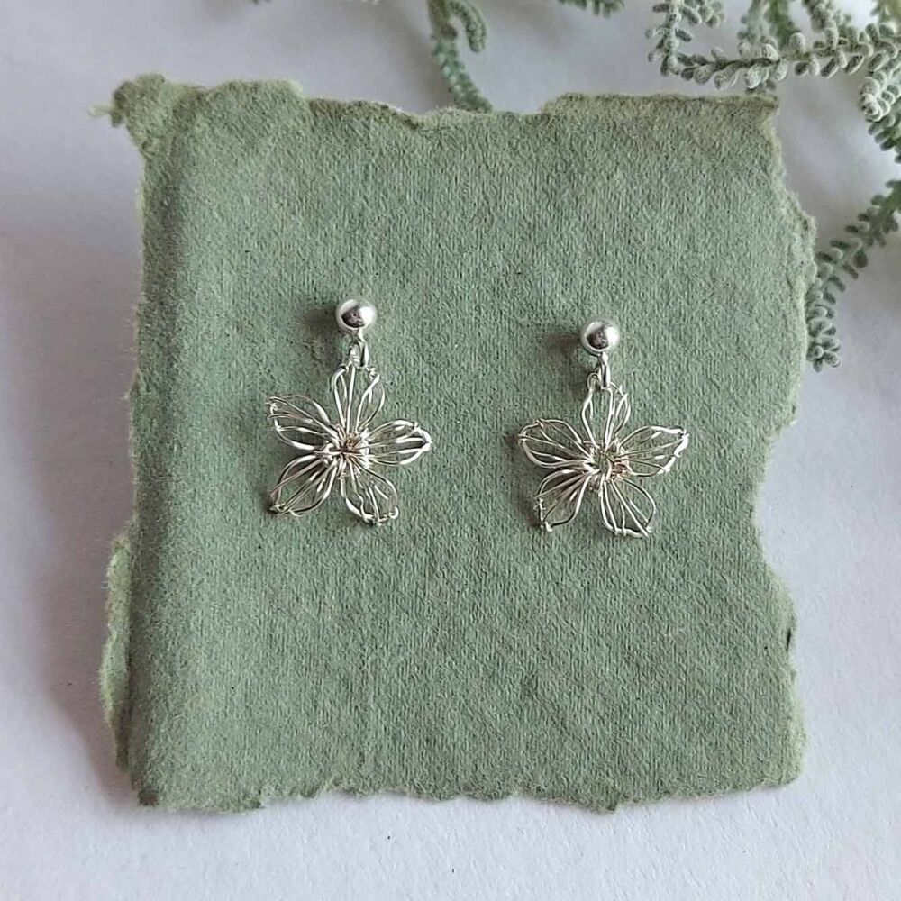 Ready to ship - Tiny Five Petal Silver Flower Studs - Silver