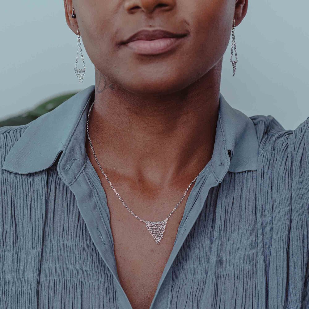 Stitched Silver Triangle Pendant