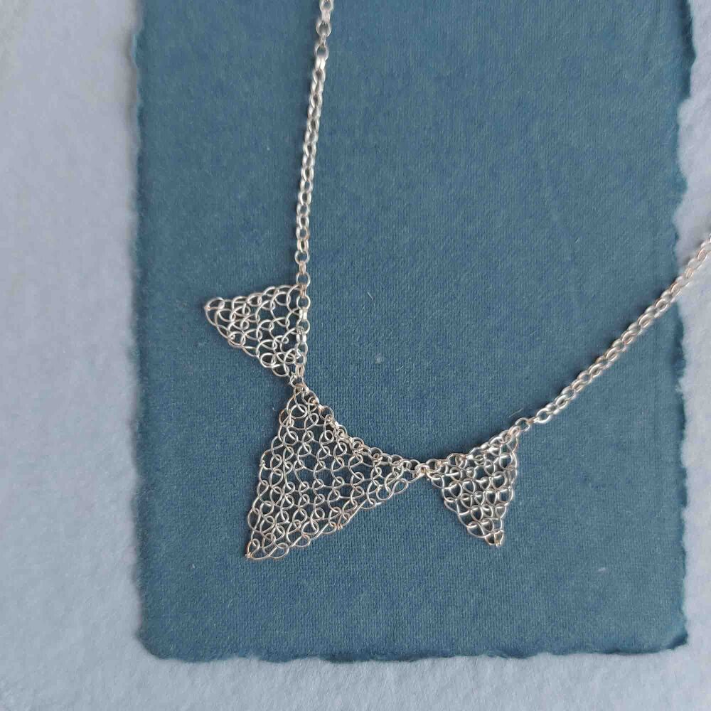 Stitched Silver Triple Triangle Necklace