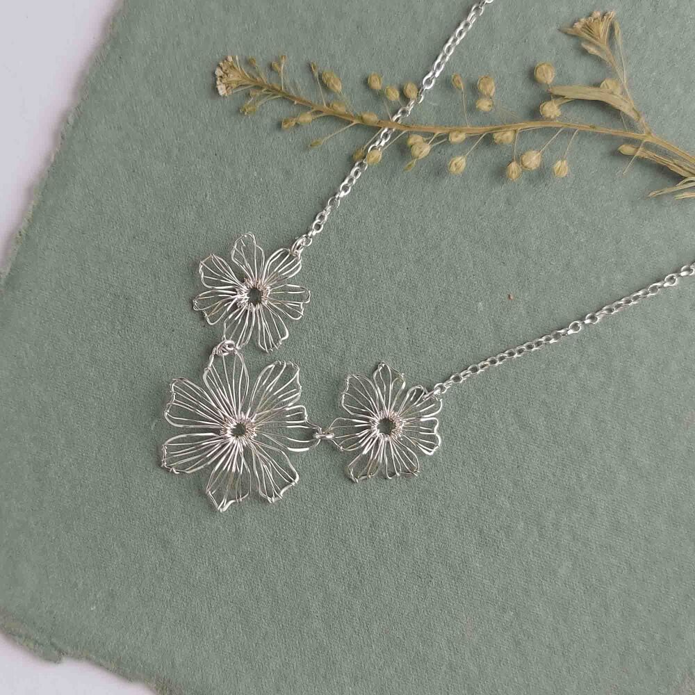 Silver Flower Triple Necklace - More Colours