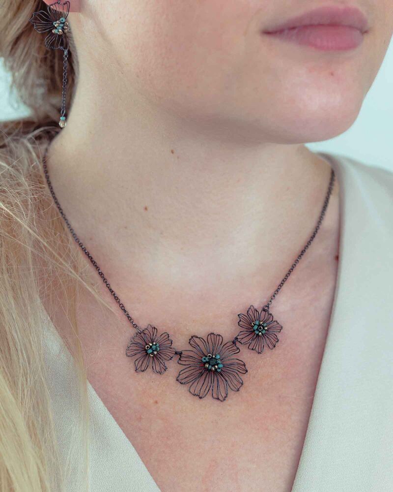 Beaded Three Flower Necklace - More Colours