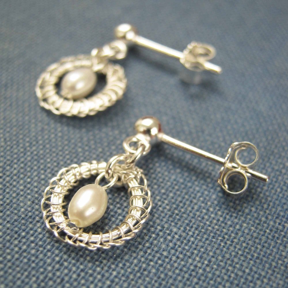 Petite Circlet Silver Studs With Freshwater Pearls