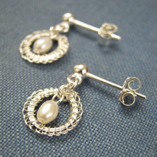 Petite Circlet Silver Studs With Freshwater Pearls