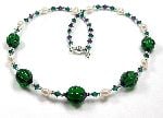 Messalina -transparent emerald green lampwork beads with pearls and crystals