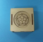 Laser-engraved and laser-cut box with sliding lid, and Tudor rose motif